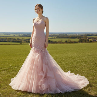 Tulle Prom Dress Sweetheart Mermaid Long Formal Dress with Ruffle - Rosymae