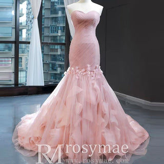 Tulle Prom Dress Sweetheart Mermaid Long Formal Dress with Ruffle - Rosymae