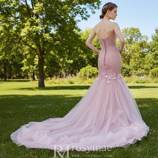Tulle Prom Dress Sweetheart Mermaid Long Formal Dress with Ruffle - Rosymae