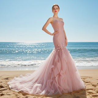 Tulle Prom Dress Sweetheart Mermaid Long Formal Dress with Ruffle - Rosymae