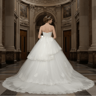 Tulle Strapless Sweetheart Neckline Ball Gown Wedding Dresses with Lace - Rosymae