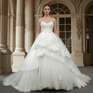 Tulle Strapless Sweetheart Neckline Ball Gown Wedding Dresses with Lace - Rosymae