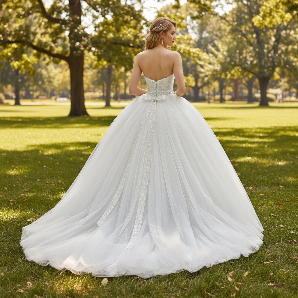 Tulle Strapless Wedding Dresses and Bridal Gowns with Sweetheart Neck - Rosymae