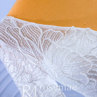 Tulle V-neck Long Sleeve Beading Wedding Dress Ball Gown - Rosymae