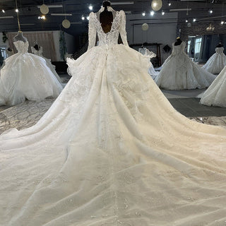 Turtle O-neck Luxury Sparkly Wedding Dress with Long Sleeve - Rosymae