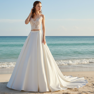 A-line Two Pieces Lace Top Wedding Dresses With Pockets