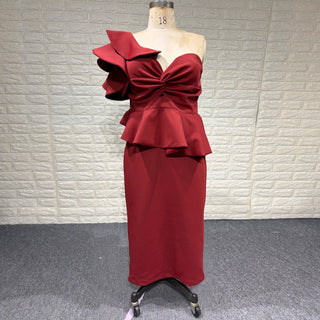 Unique One Shoulder Ruffles Mermaid Bridal Two Piece Wedding Dress