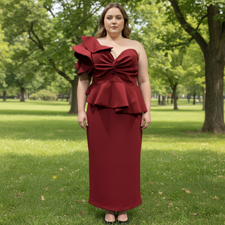 Unique One Shoulder Ruffles Mermaid Bridal Two Piece Wedding Dress