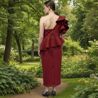 Unique One Shoulder Ruffles Mermaid Bridal Two Piece Wedding Dress