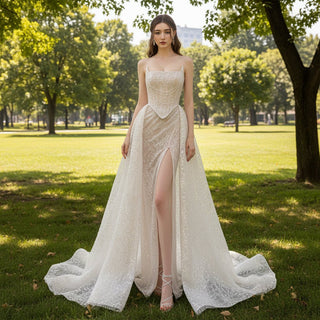 Two Piece Wedding Dress with Detachable Overskirt - Rosymae
