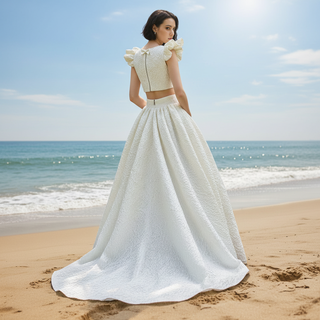 Capped Sleeves Two-Piece Wedding Dresses with Square-neck