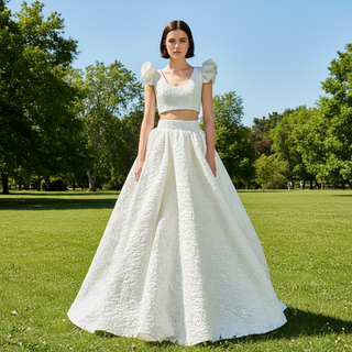 Capped Sleeves Two-Piece Wedding Dresses with Square-neck