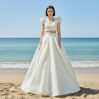 Capped Sleeves Two-Piece Wedding Dresses with Square-neck