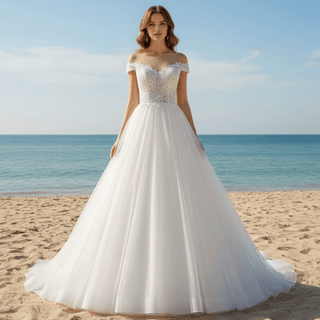 Ultra-Flattering Short Sleeve A Line Wedding Dresses - Rosymae