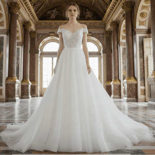Ultra-Flattering Short Sleeve A Line Wedding Dresses - Rosymae