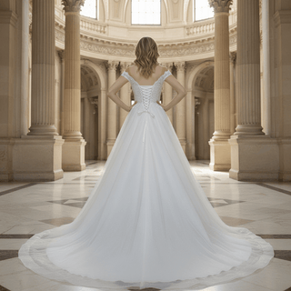 Ultra-Flattering Short Sleeve A Line Wedding Dresses - Rosymae