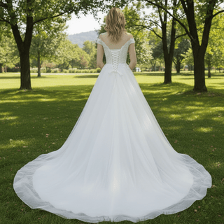 Ultra-Flattering Short Sleeve A Line Wedding Dresses - Rosymae