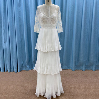 Three Quarter Sleeve Sheer Sheath Wedding Dress with Multi Layers