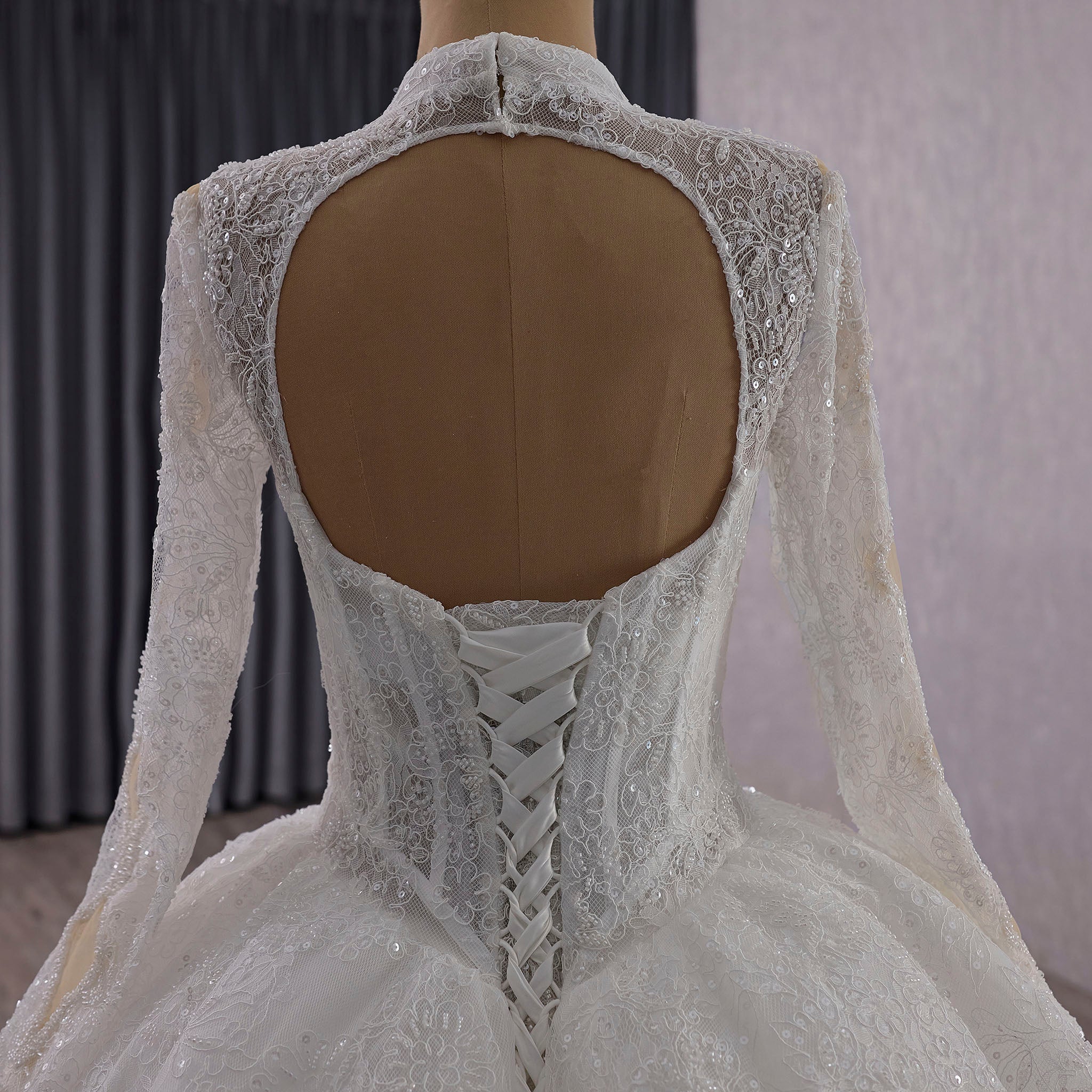 Unique Ball Gown Queen Ann Sparkly Wedding Dress with Multi Keyhole - Rosymae