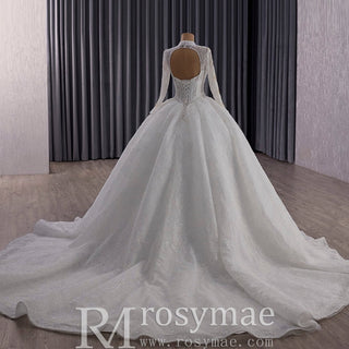 Unique Ball Gown Queen Ann Sparkly Wedding Dress with Multi Keyhole - Rosymae