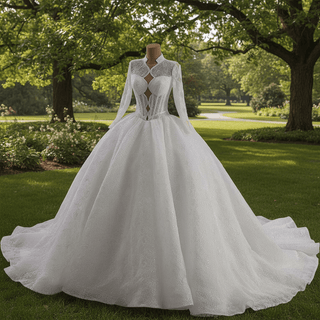 Unique Ball Gown Queen Ann Sparkly Wedding Dress with Multi Keyhole - Rosymae