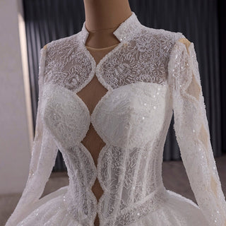 Unique Ball Gown Queen Ann Sparkly Wedding Dress with Multi Keyhole - Rosymae