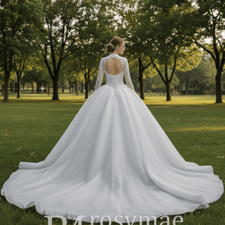 Unique Ball Gown Queen Ann Sparkly Wedding Dress with Multi Keyhole - Rosymae