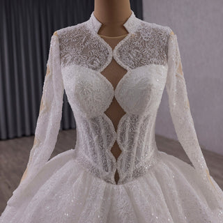 Unique Ball Gown Queen Ann Sparkly Wedding Dress with Multi Keyhole - Rosymae