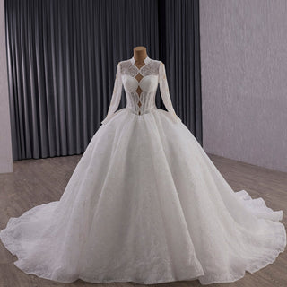 Unique Ball Gown Queen Ann Sparkly Wedding Dress with Multi Keyhole - Rosymae