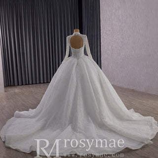 Unique Ball Gown Queen Ann Sparkly Wedding Dress with Multi Keyhole - Rosymae