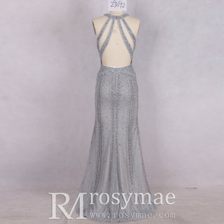 Unique Crystals Mermaid Prom Dress Sparkly Evening Gown - Rosymae