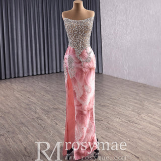 Unique Design Floral Print Scoop Neckline Pink Formal Dress with Detachable Skirt - Rosymae