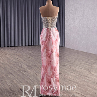 Unique Design Floral Print Scoop Neckline Pink Formal Dress with Detachable Skirt - Rosymae