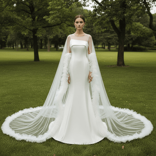 Unique Design Keyhole Satin Mermaid Wedding Dress with Cape - Rosymae