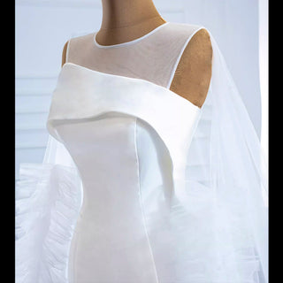 Unique Design Keyhole Satin Mermaid Wedding Dress with Cape - Rosymae