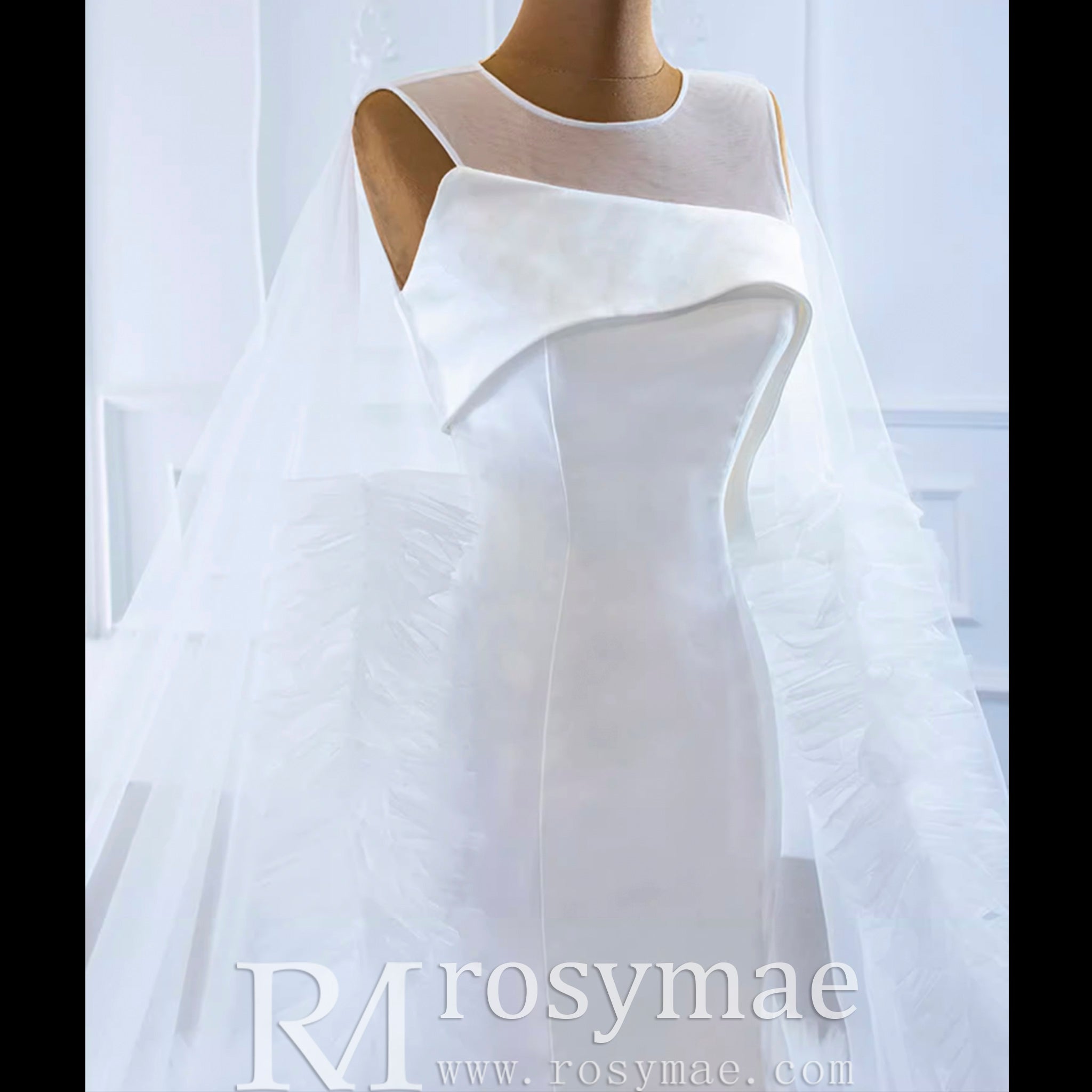 Unique Design Keyhole Satin Mermaid Wedding Dress with Cape - Rosymae