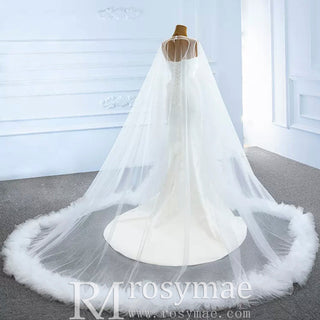 Unique Design Keyhole Satin Mermaid Wedding Dress with Cape - Rosymae