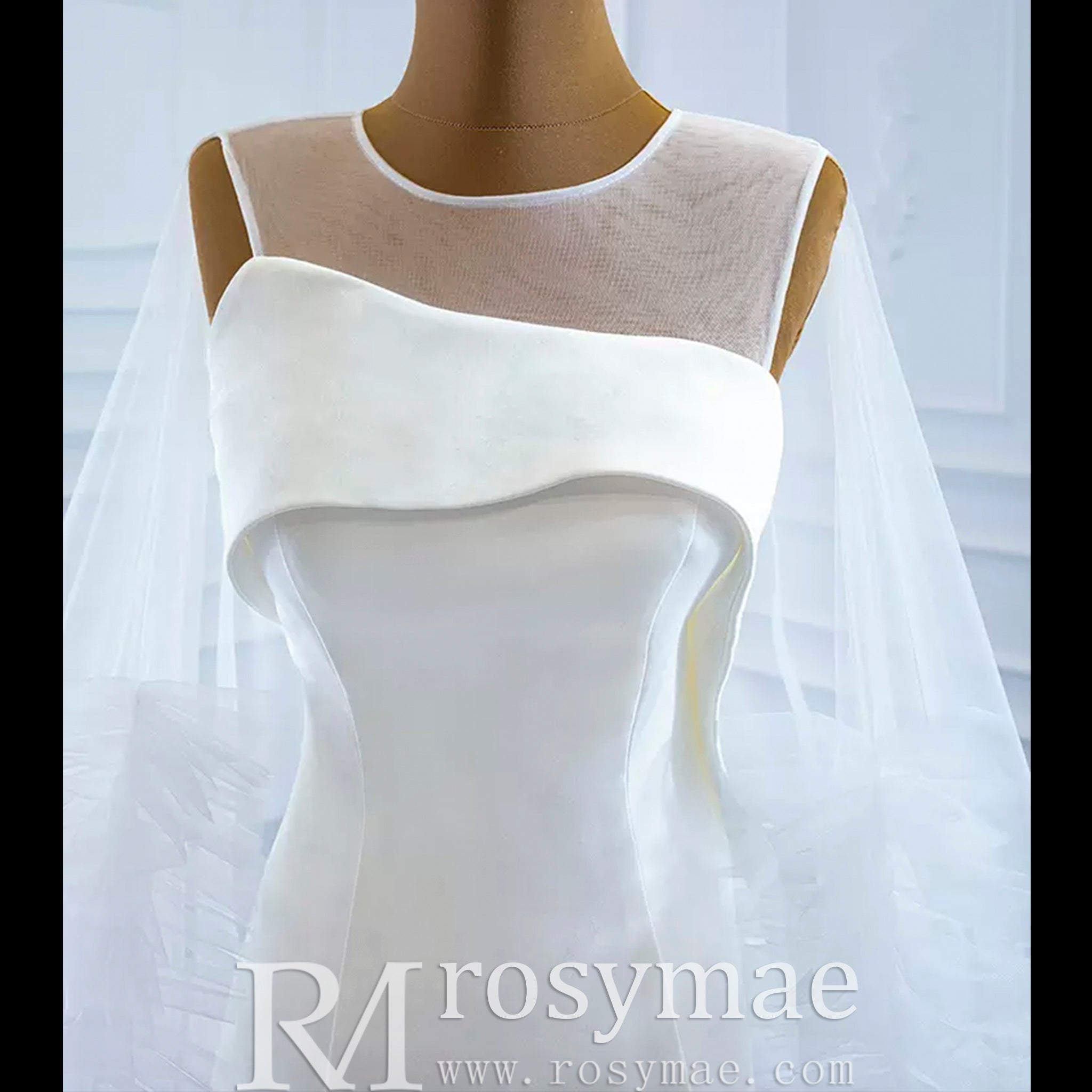 Unique Design Keyhole Satin Mermaid Wedding Dress with Cape - Rosymae