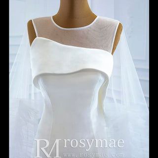 Unique Design Keyhole Satin Mermaid Wedding Dress with Cape - Rosymae