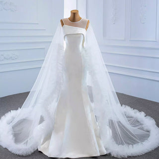 Unique Design Keyhole Satin Mermaid Wedding Dress with Cape - Rosymae