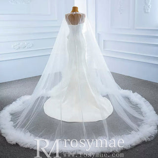 Unique Design Keyhole Satin Mermaid Wedding Dress with Cape - Rosymae
