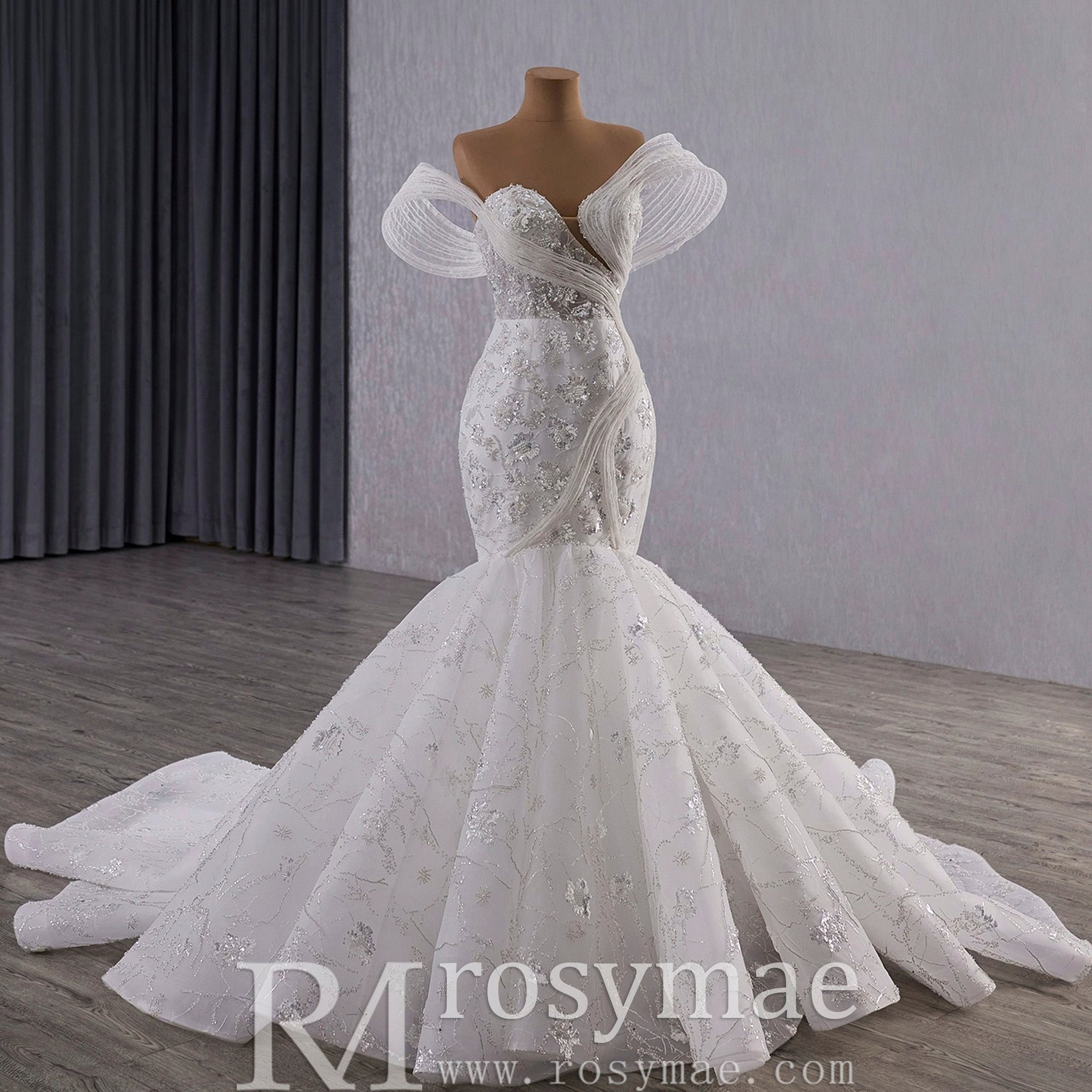 Unique Design Off the Shoulder Trumpet Wedding Dress for Trendy Brides - Rosymae