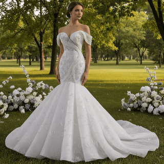 Unique Design Off the Shoulder Trumpet Wedding Dress for Trendy Brides - Rosymae