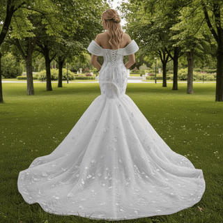Unique Design Off the Shoulder Trumpet Wedding Dress for Trendy Brides - Rosymae