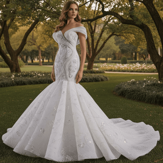 Unique Design Off the Shoulder Trumpet Wedding Dress for Trendy Brides - Rosymae