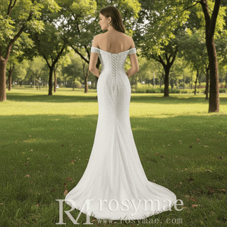Unique Design Sparkly Mermaid Wedding Dress With Cape train - Rosymae