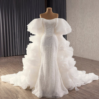 Unique Design Sparkly Mermaid Wedding Dress With Cape train - Rosymae