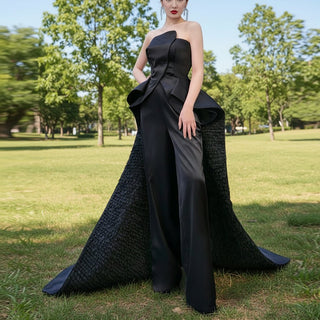 Unique Design Vintage Black Overskirt Jumpsuits for Wedding Party - Rosymae