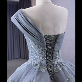 Unique Gray Ball Gown Formal Gown Prom Dress with One Shoulder - Rosymae