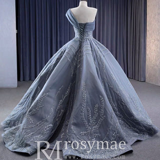 Unique Gray Ball Gown Formal Gown Prom Dress with One Shoulder - Rosymae